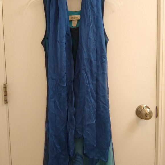 Sleeveless Maxi Dress, Blue Ombre, Vintage (late 90s) Regine Los Angeles - S - Picture 14 of 16